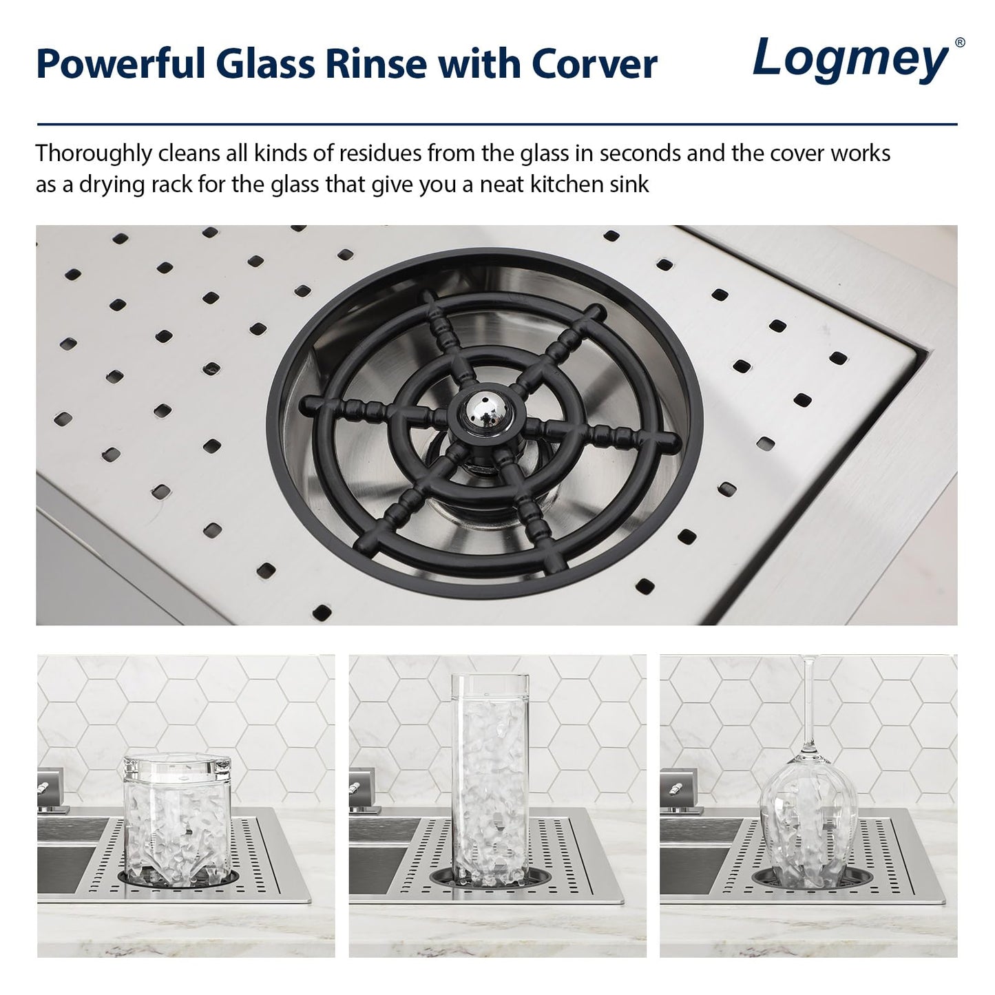 Logmey 33x22 Drop In Kitchen Sink Workstation Black Kitchen Sink SUS304 16 Gauge Stainless Steel Single Bowl Top Mount Gunmetal Black Stainless Steel Sinks
