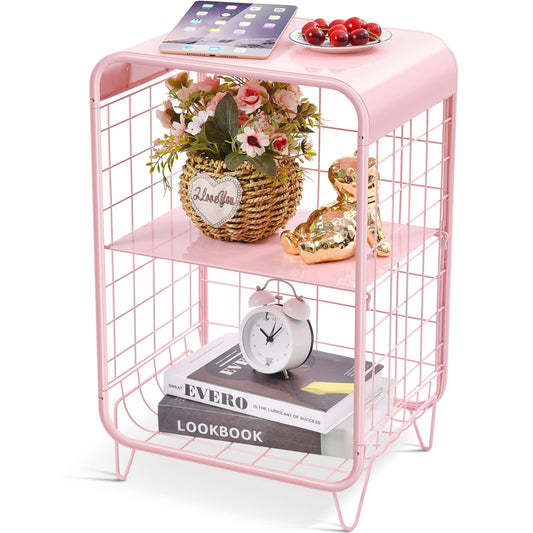 APEXCHASER Cute Nightstand, 3 Tier Metal Side Table With Storage, for all ages