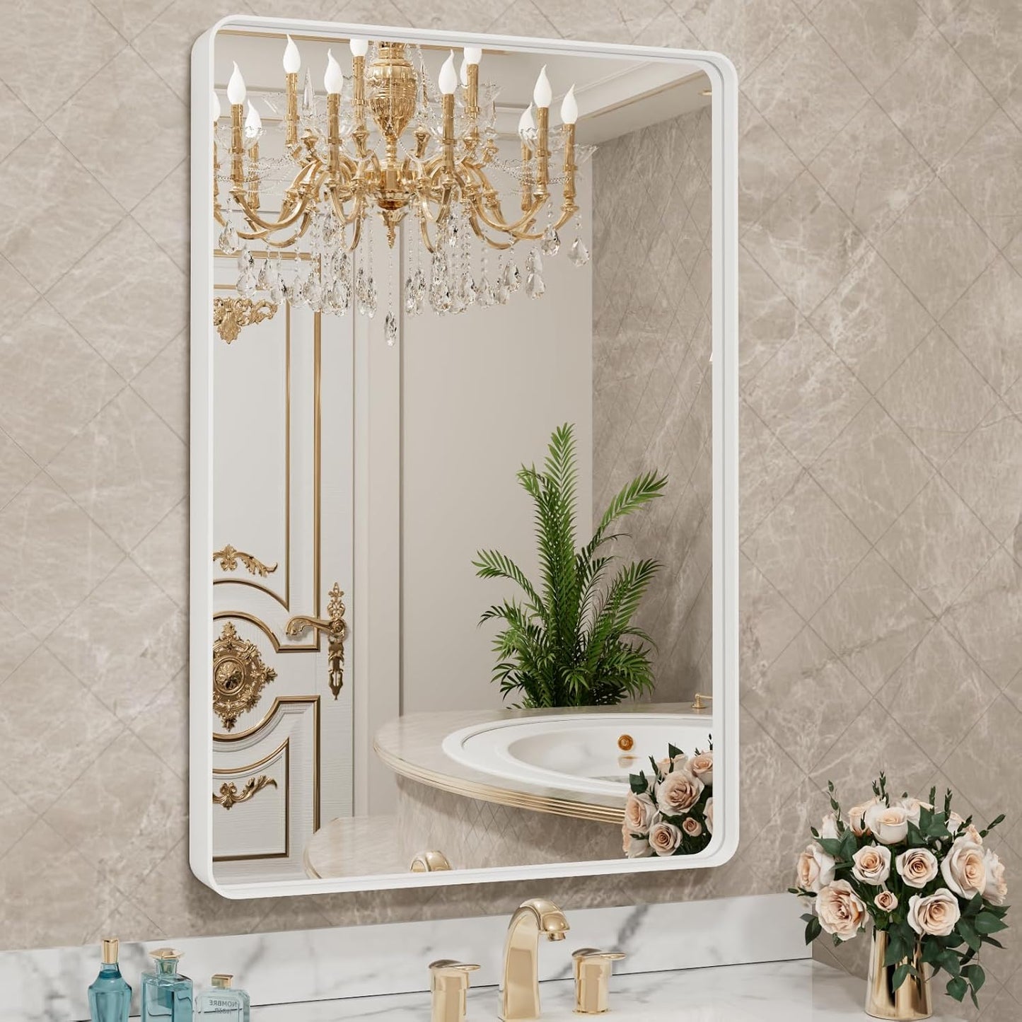 LOAAO Black Metal Framed Bathroom Mirror for Wall, 24X36 Inch Rounded Rectangle Mirror, Matte Black Bathroom Vanity Mirror Farmhouse, Anti-Rust, Hangs Horizontally or Vertically