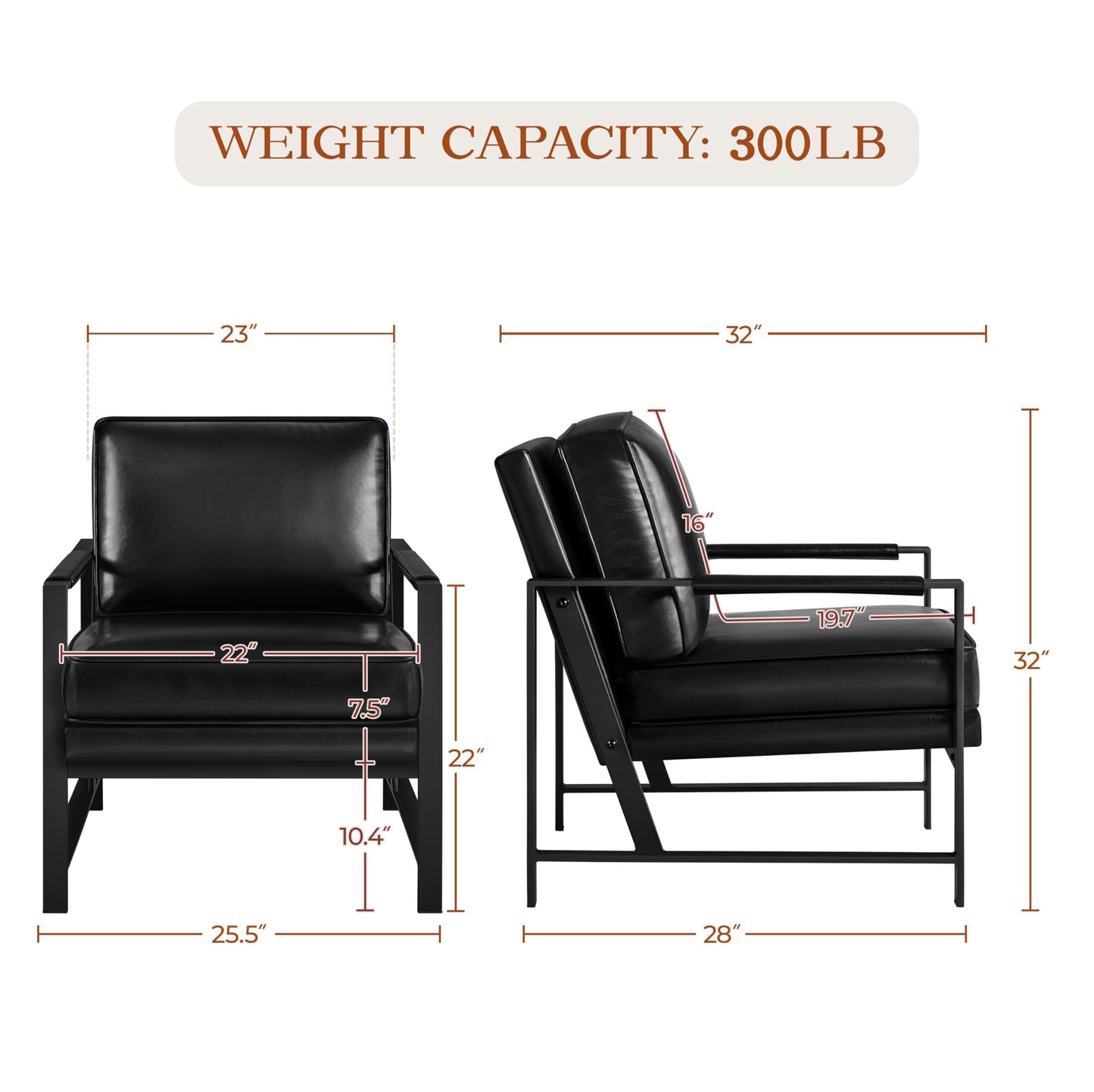 Yaheetech PU Leather Armchairs, Retro Leisure Accent Chair with Extra Soft Padded and Cushion