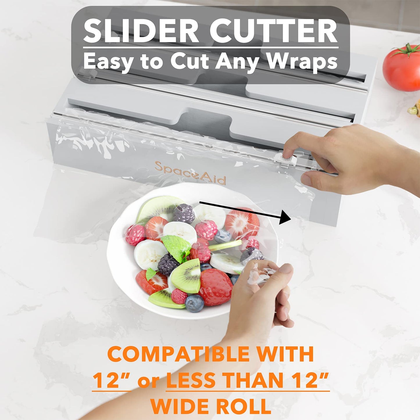 SpaceAid WrapNeat 3 in 1 Wrap Organizer with Cutter and Labels, Plastic Wrap, Aluminum Foil and Wax Bamboo Dispenser for Kitchen Storage Organization Holder for 12" Roll (Natural)