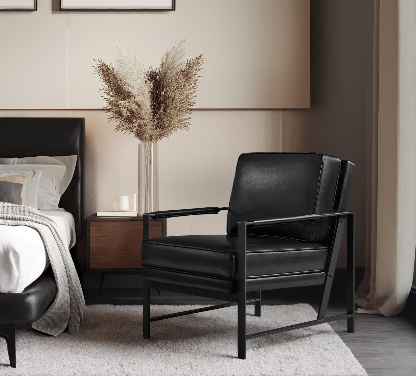 Yaheetech PU Leather Armchairs, Retro Leisure Accent Chair with Extra Soft Padded and Cushion