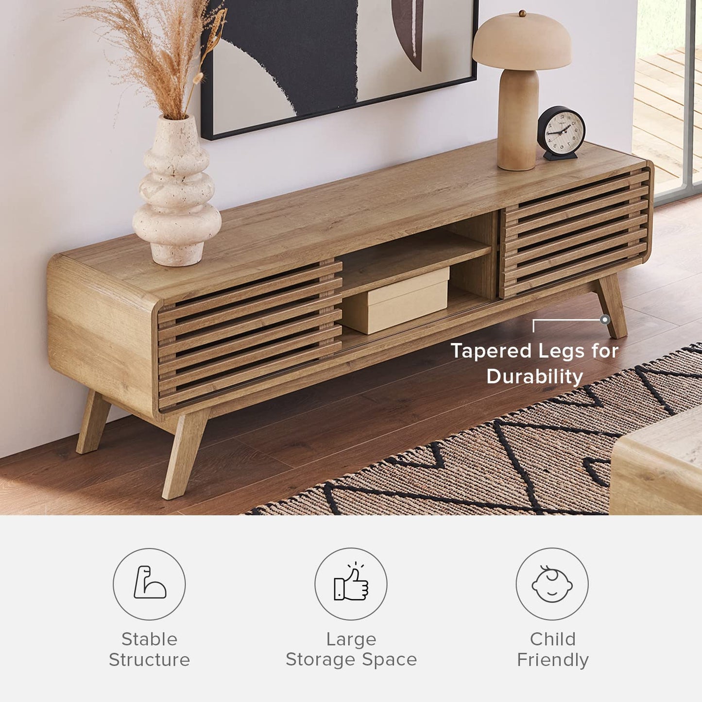 mopio Ensley TV Stand, Mid Century Modern for 55/60/65 inch TV, Farmhouse TV Stand, Entertainment Center (Walnut, 59" Tall)