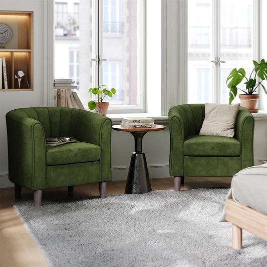 LINSY Accent Chair with Ottoman, Modern Barrel Chair Comfy Armchair with Footrest