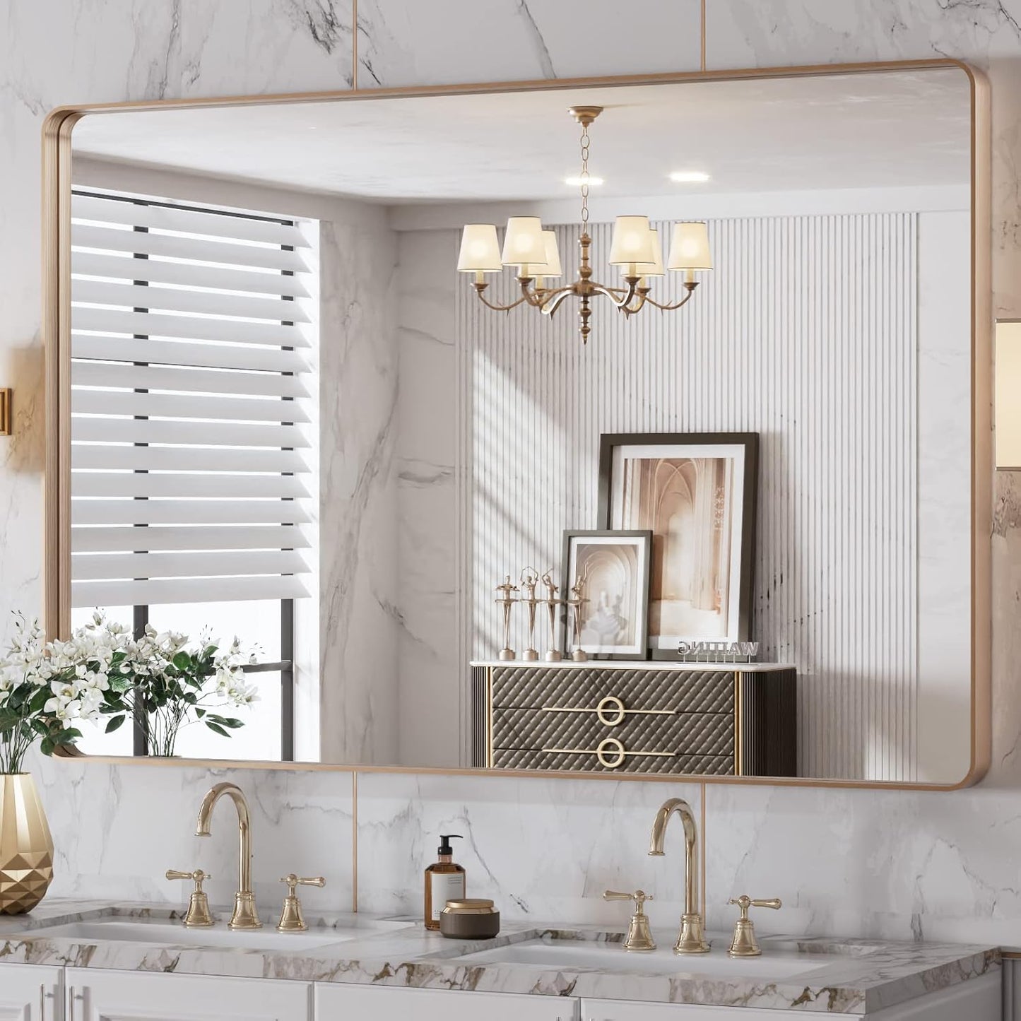 LOAAO Black Metal Framed Bathroom Mirror for Wall, 24X36 Inch Rounded Rectangle Mirror, Matte Black Bathroom Vanity Mirror Farmhouse, Anti-Rust, Hangs Horizontally or Vertically