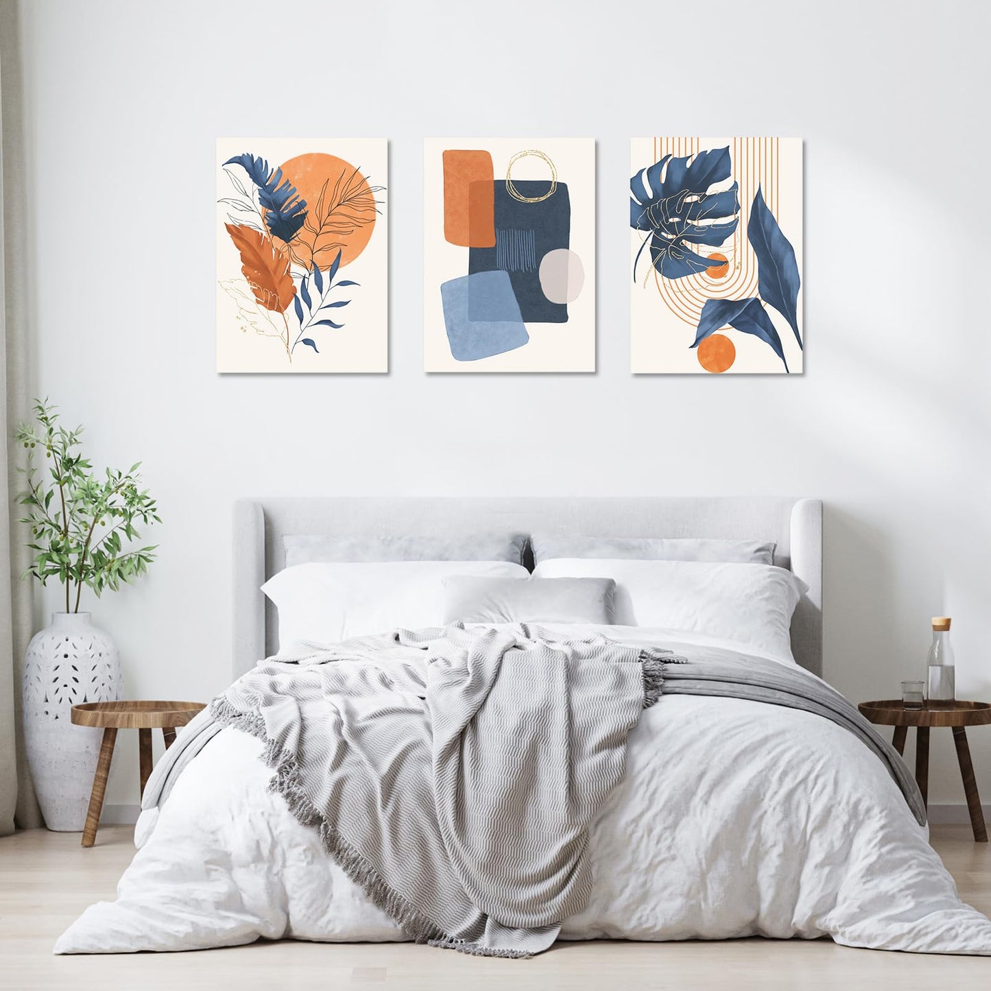 Gisipameis Framed Boho Wall Art Set of 3, Mid Century Modern Decor, Minimalist Black Beige Botanical Bathroom Wall Art 12" x 16" Canvas Prints Ready To Hang for Bedroom Living Room