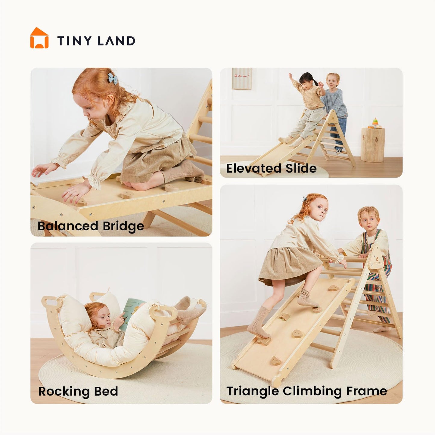 7-in-1 Foldable Pikler Triangle Climbing Toys Set for Kids,Baby Indoor Playground Wooden Montessori Climbing Set for Toddler (Natural)