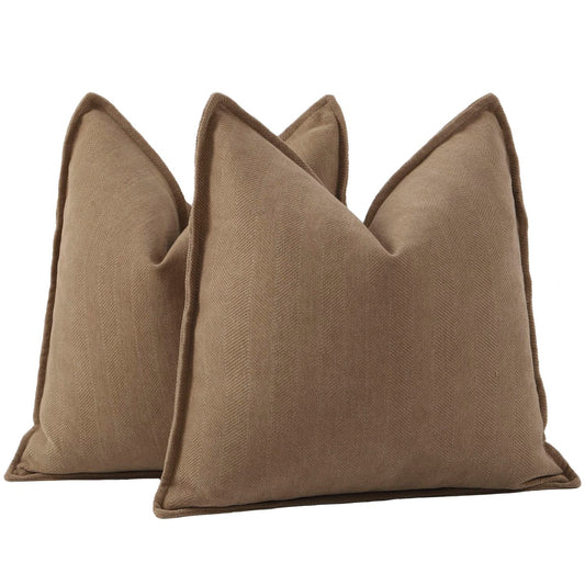 MADIZZ Textured Chenille Throw Pillow Covers Set of 2 Super Soft Decorative Pillow Covers Boho Cushion Covers Modern Pillowcases Farmhouse Home Decor for Sofa Bedroom 18x18 inch Beige
