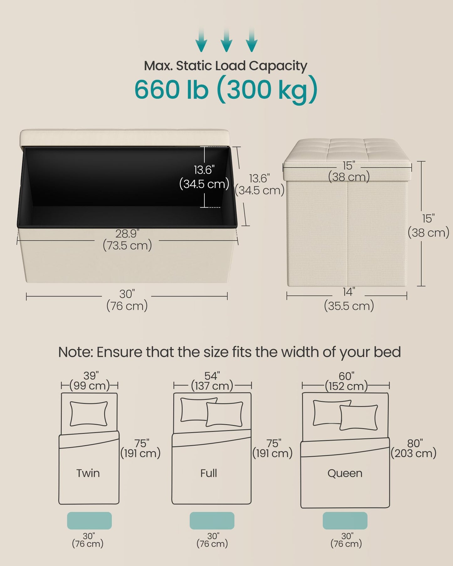 SONGMICS MAZIE Collection - 43 Inches Folding Storage Ottoman Bench, Ottoman Foot Rest, End of Bed Bench, Storage Chest, Load 660 lb, for Living Room, Bedroom, Entryway, Midnight Blue ULSF77IN