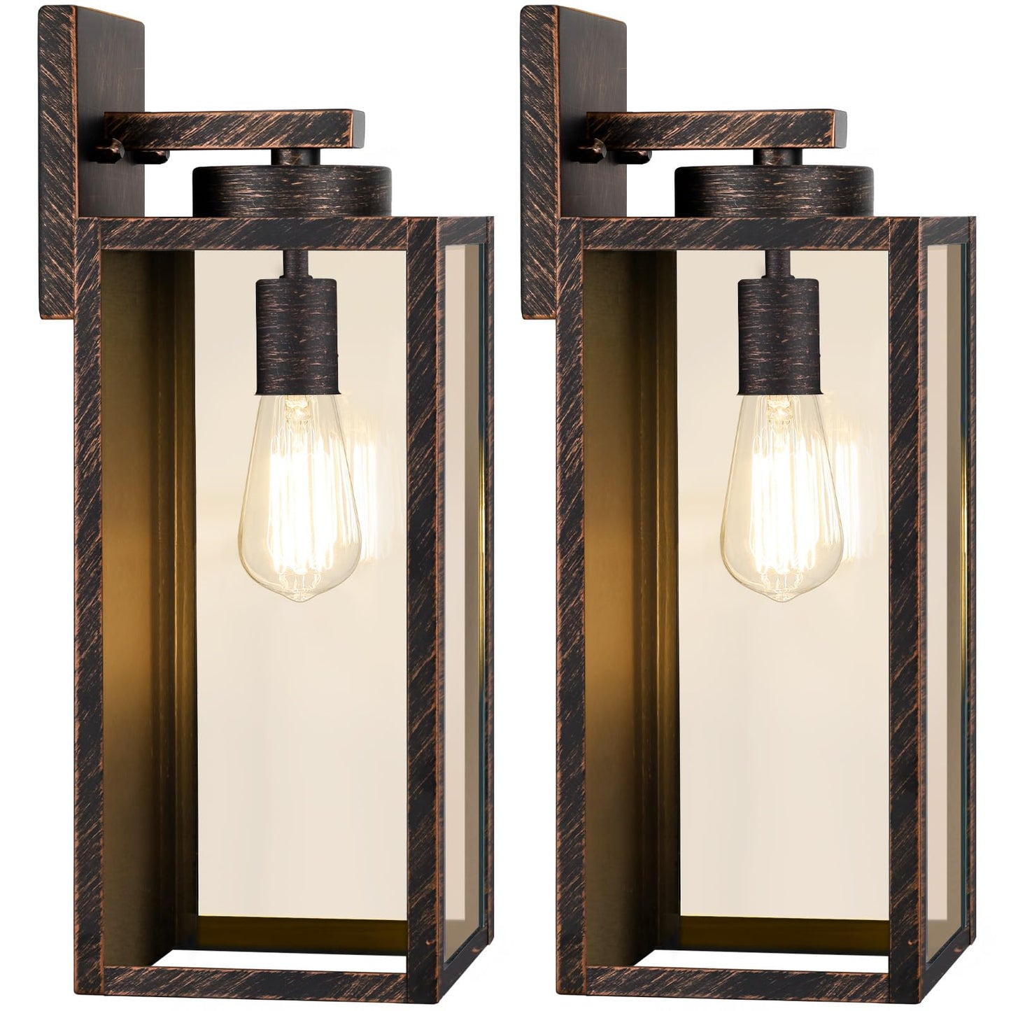 Outdoor Wall Light Fixtures, Exterior Waterproof Wall Lanterns, Porch Sconces Lighting with E26 Sockets & Glass Shades, Modern Matte Black Outside Lights for Patio Front Door Entryway Garage, 2-Pack