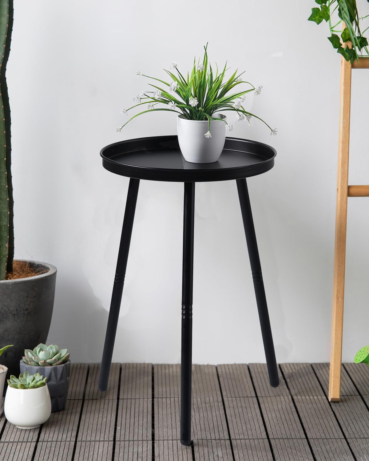AOJEZOR Side Table: End Table for Indoor Use - Small Side Tables for Small Spaces All Matte Black with 3 Legged