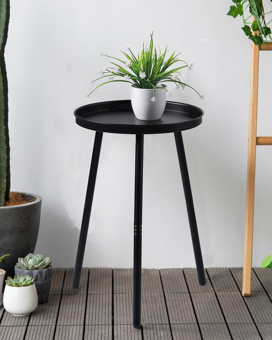 AOJEZOR Side Table: End Table for Indoor Use - Small Side Tables for Small Spaces All Matte Black with 3 Legged