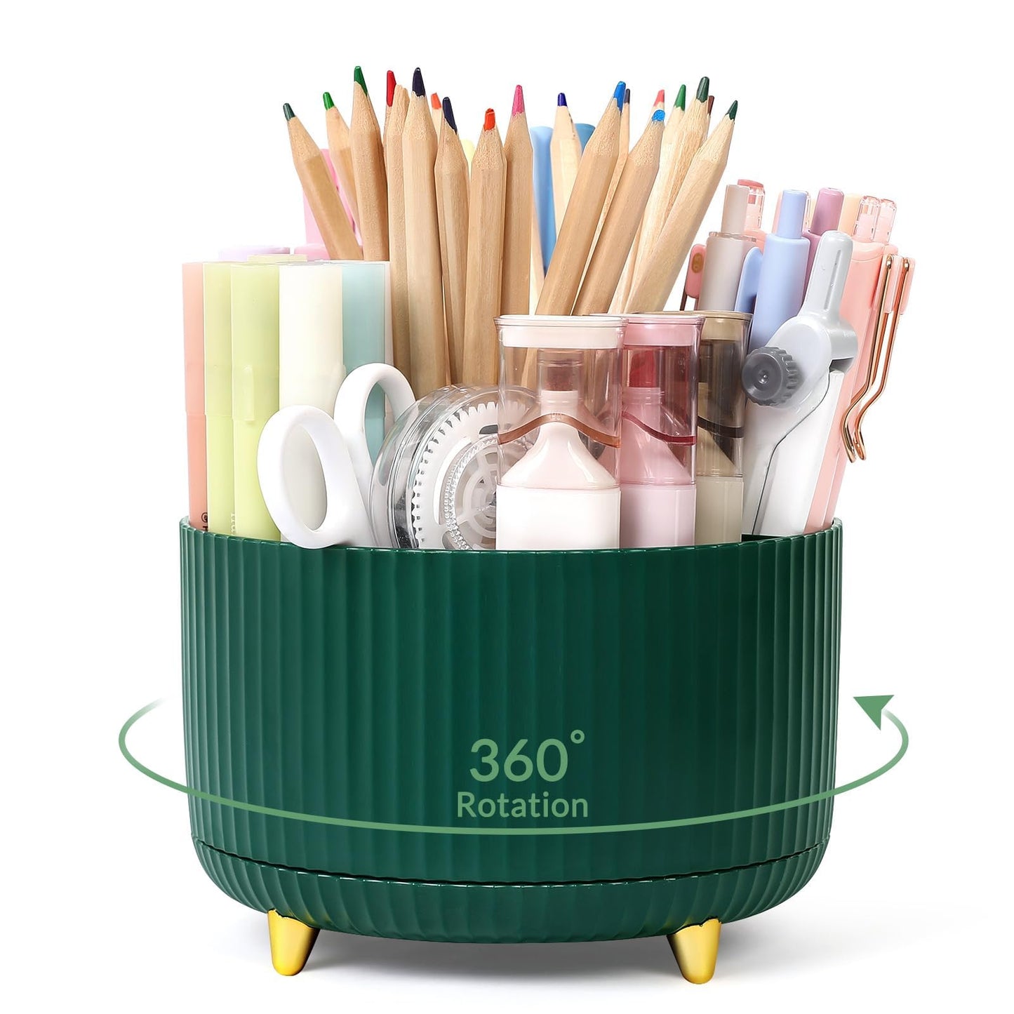 SKYDUE 360 Rotating Plastic Desk Pen Organizer with 5 Slots, Dual-Purpose Art Supply Pencil Cup for Office, School, Home