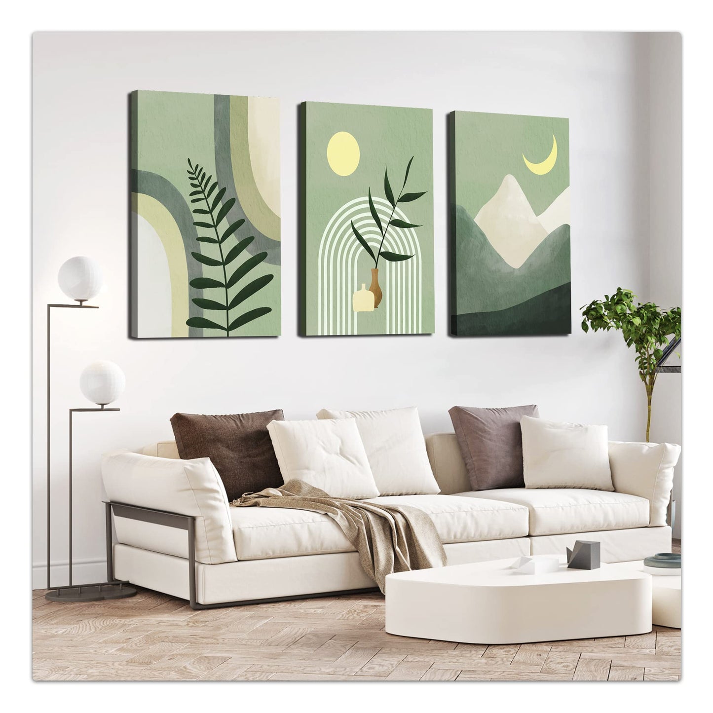 Gisipameis Framed Boho Wall Art Set of 3, Mid Century Modern Decor, Minimalist Black Beige Botanical Bathroom Wall Art 12" x 16" Canvas Prints Ready To Hang for Bedroom Living Room