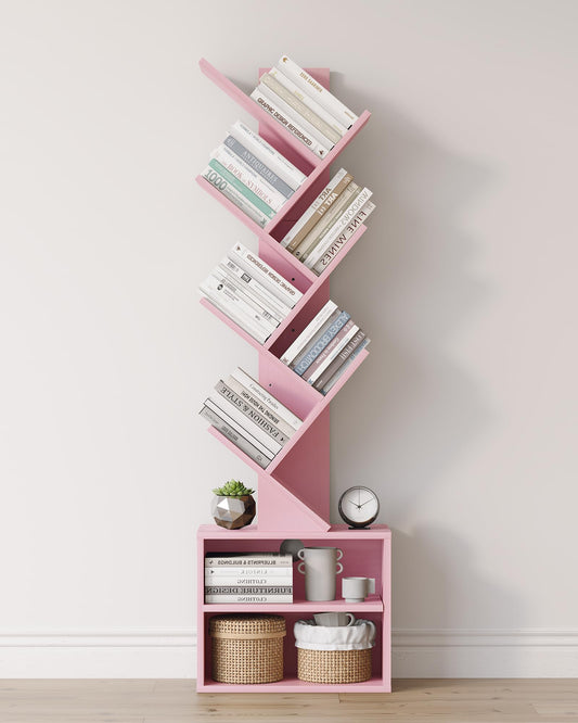 SUNMORY 6 Tier Tree Bookshelf, Small Bookcase with Storage Cabinet, Modern Tall Narrow Bookshelves Organizer, Floor Standing Book Shelf