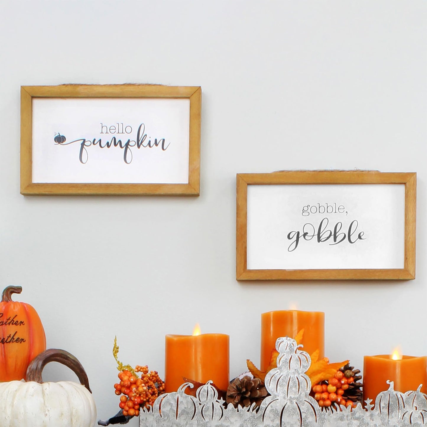 AuldHome Design Farmhouse Decor Fall Theme Wood Signs (Set of 2); Door Hanger Welcome Harvest Thanksgiving Autumn Seasonal Plaques 8.5 x 5 inches