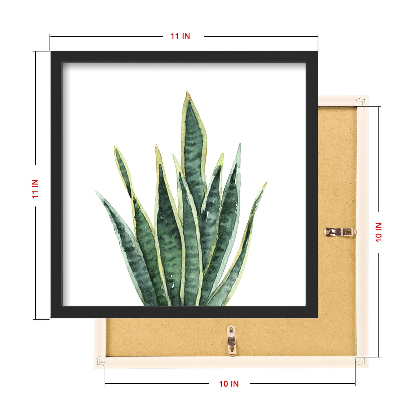 ArtbyHannah Framed Bathroom Wall Decor, 10x10 Inch Botanical Wall Art with Sage Green Plant Print for Wall Decoration, Minimalist Restroom Decor (Walnut)