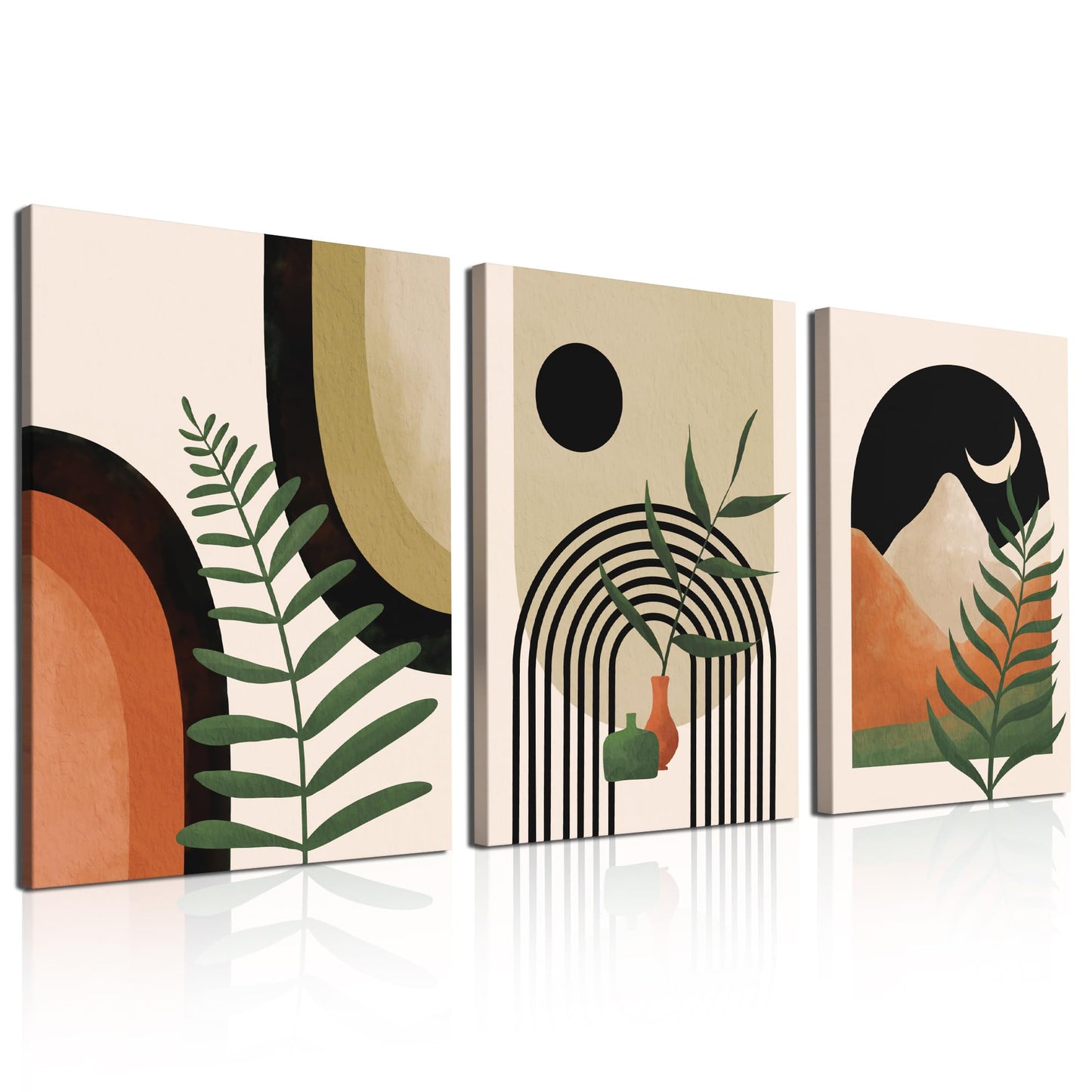 Gisipameis Framed Boho Wall Art Set of 3, Mid Century Modern Decor, Minimalist Black Beige Botanical Bathroom Wall Art 12" x 16" Canvas Prints Ready To Hang for Bedroom Living Room