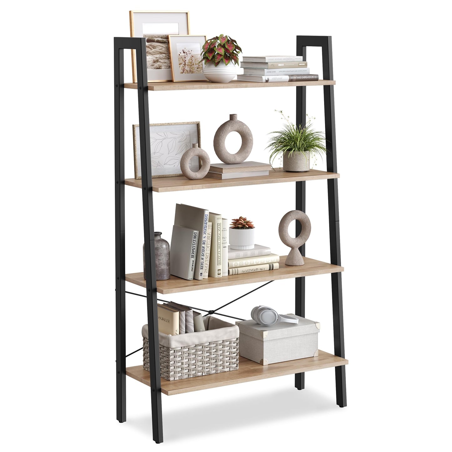 VASAGLE Ladder Shelf, 5-Tier Bookshelf, Storage Rack, Bookcase with Steel Frame, for Living Room, Home Office