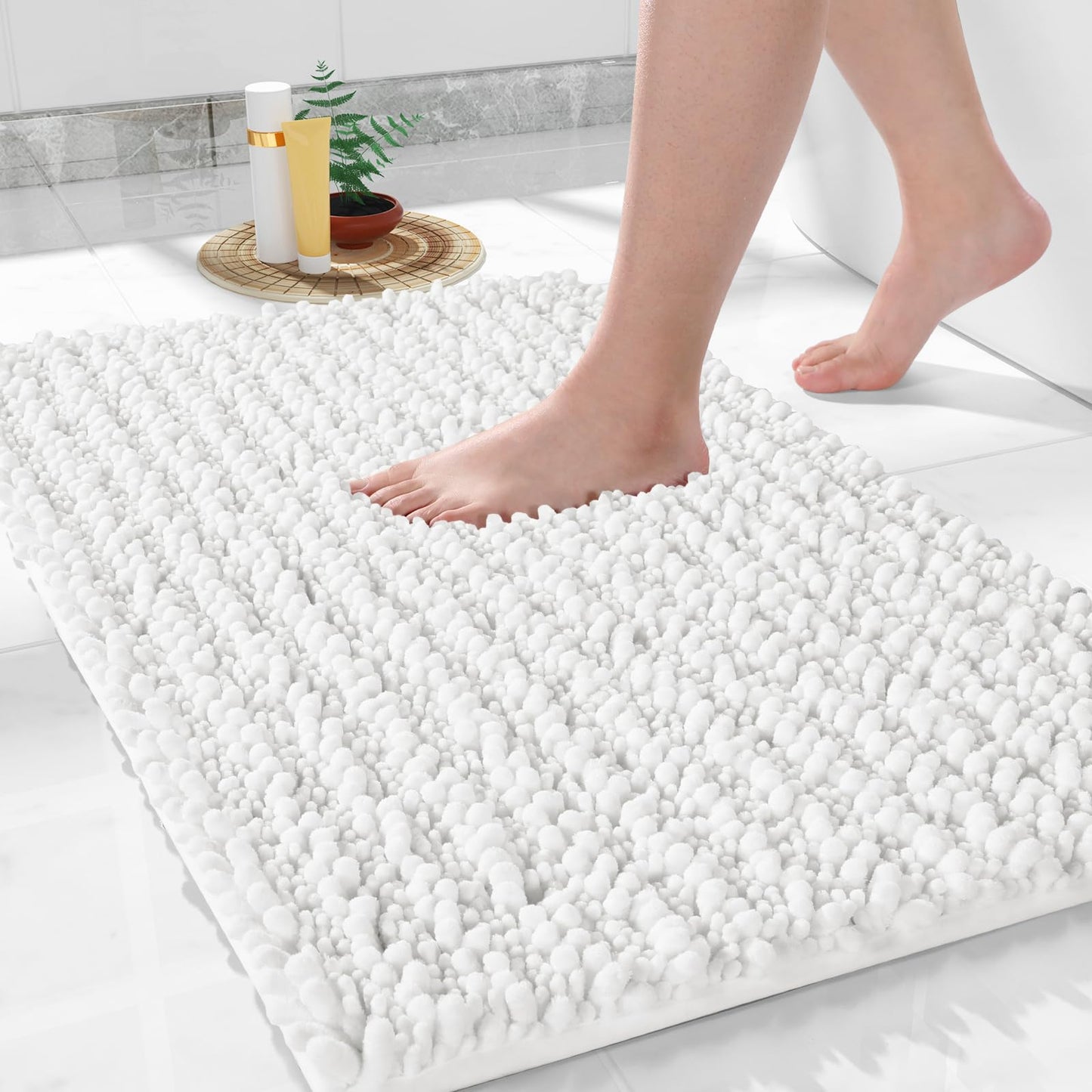 Yimobra Bathroom Rugs Non Slip Washable 32x20 Inch - Ultra Soft Absorbent Chenille Bath Mat, Quick Dry Shaggy Floor Carpet for Tub Shower