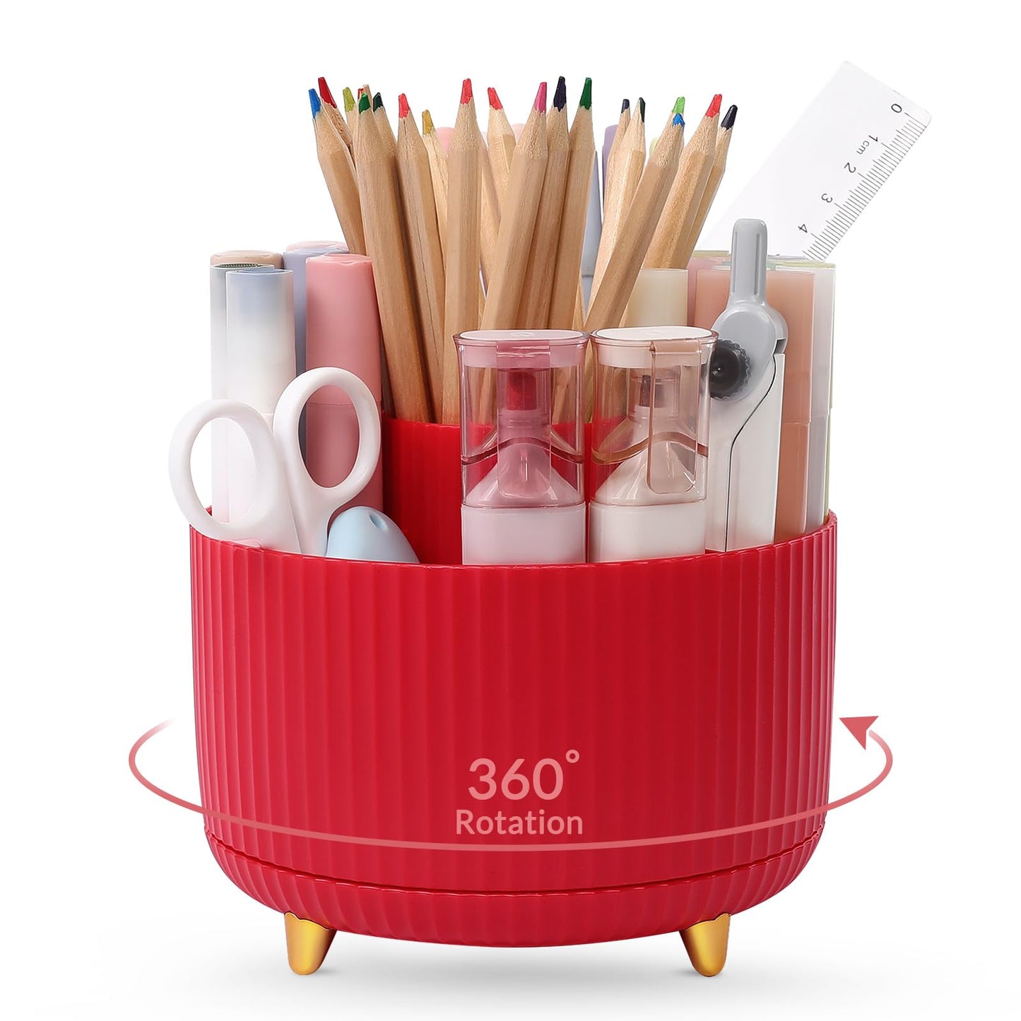 SKYDUE 360 Rotating Plastic Desk Pen Organizer with 5 Slots, Dual-Purpose Art Supply Pencil Cup for Office, School, Home
