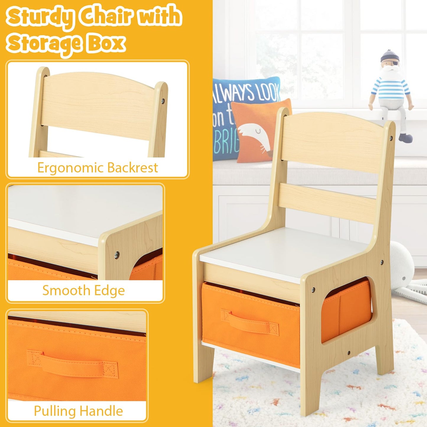 Costzon Kids Table and Chairs, 4 in 1 Wooden Activity Desk Set w/Reversible Tabletop, Bookshelves & Storage Drawers for Drawing, Reading, Crafts, Playing, Toddler Table and Chair Set