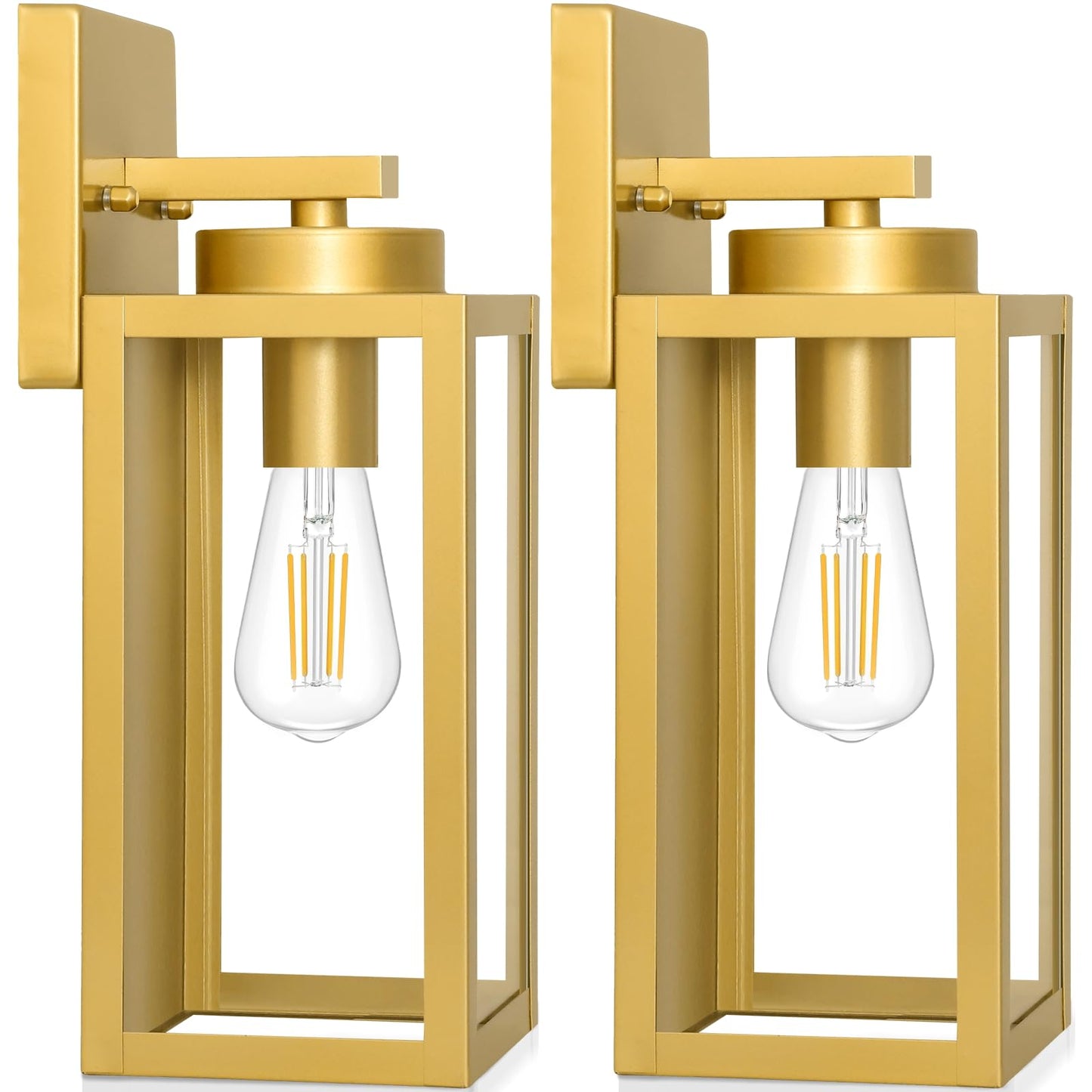 Outdoor Wall Light Fixtures, Exterior Waterproof Wall Lanterns, Porch Sconces Lighting with E26 Sockets & Glass Shades, Modern Matte Black Outside Lights for Patio Front Door Entryway Garage, 2-Pack