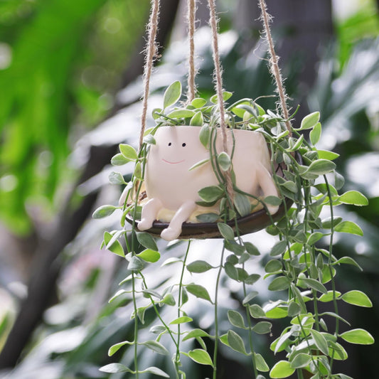 Hanging Swing Chair Planter Pot Smile Face Plant Pot for Indoor Outdoor Plants Cute Head Flower Pots for Succulent String of Pearls Unique Gift on Mother's Day, Birthday, Christmas