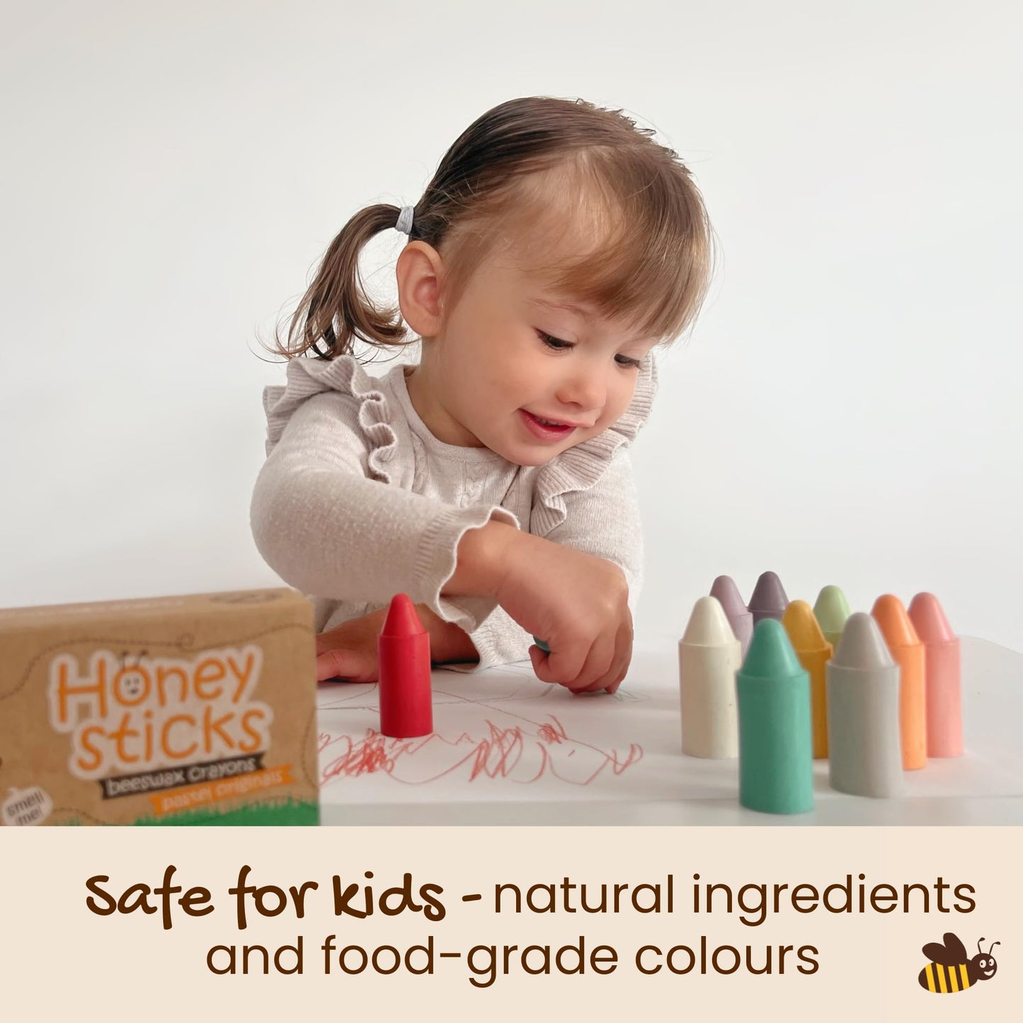 Honeysticks 100% Pure Beeswax Crayons (12 Pack) - Non Toxic Crayons, Safe for Babies and Toddlers, for 1 Year Plus, Handmade in New Zealand with Natural Beeswax, Food-Grade Colors, Eco-Friendly