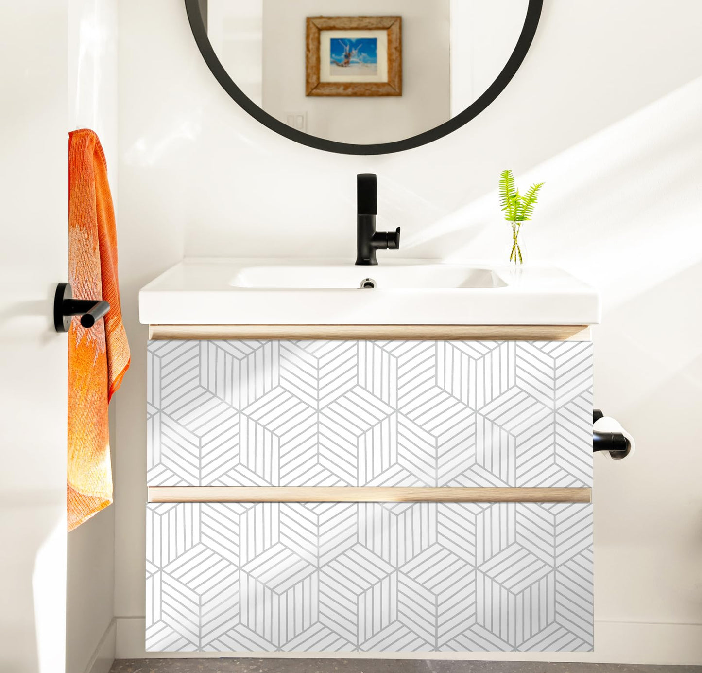 CiCiwind Peel and Stick Wallpaper Boho Wall Paper Modern White and Gold Geometric Contact Paper for Cabinets Removable Self Adhesive Bathroom Wallpaper for Bedroom Papel Tapiz para Pared 15.7"x78.7"