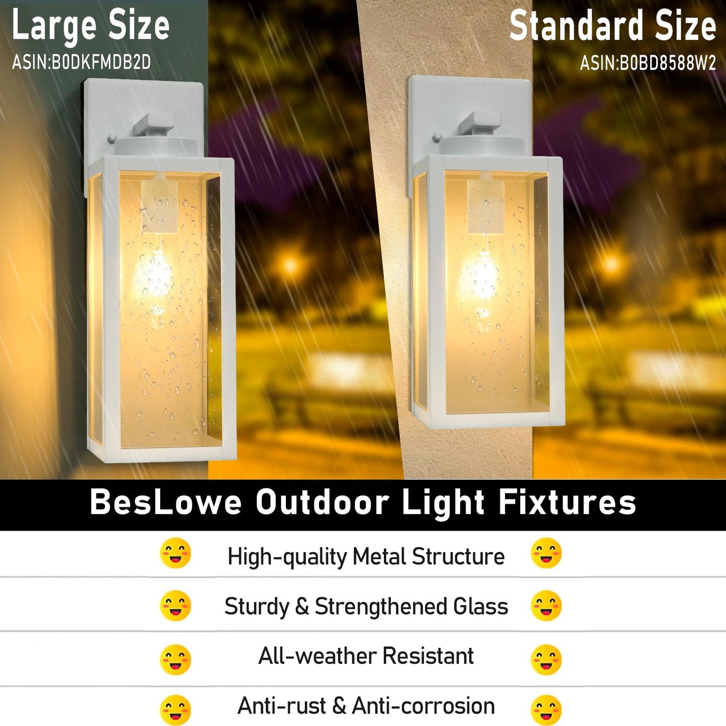 Outdoor Wall Light Fixtures, Exterior Waterproof Wall Lanterns, Porch Sconces Lighting with E26 Sockets & Glass Shades, Modern Matte Black Outside Lights for Patio Front Door Entryway Garage, 2-Pack