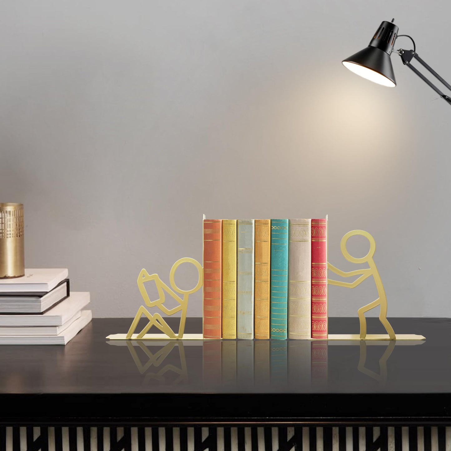 Bookends Decorative Metal Unique Office Desk Bookends Cute Book Ends Reading Decor Bookshelf Decor for Office School Library Bedroom