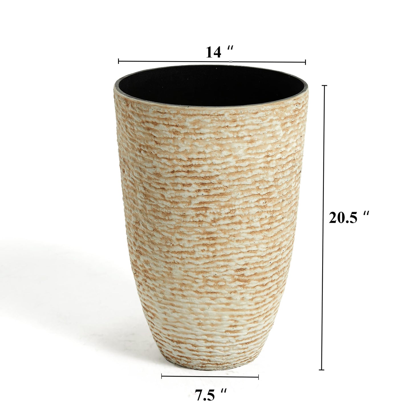 Tall Round Planters Set of 2-14" Dia x 21" H Stone Finish Flower Pots Indoor Decorative Container Garden Patio Unbreakable Beige