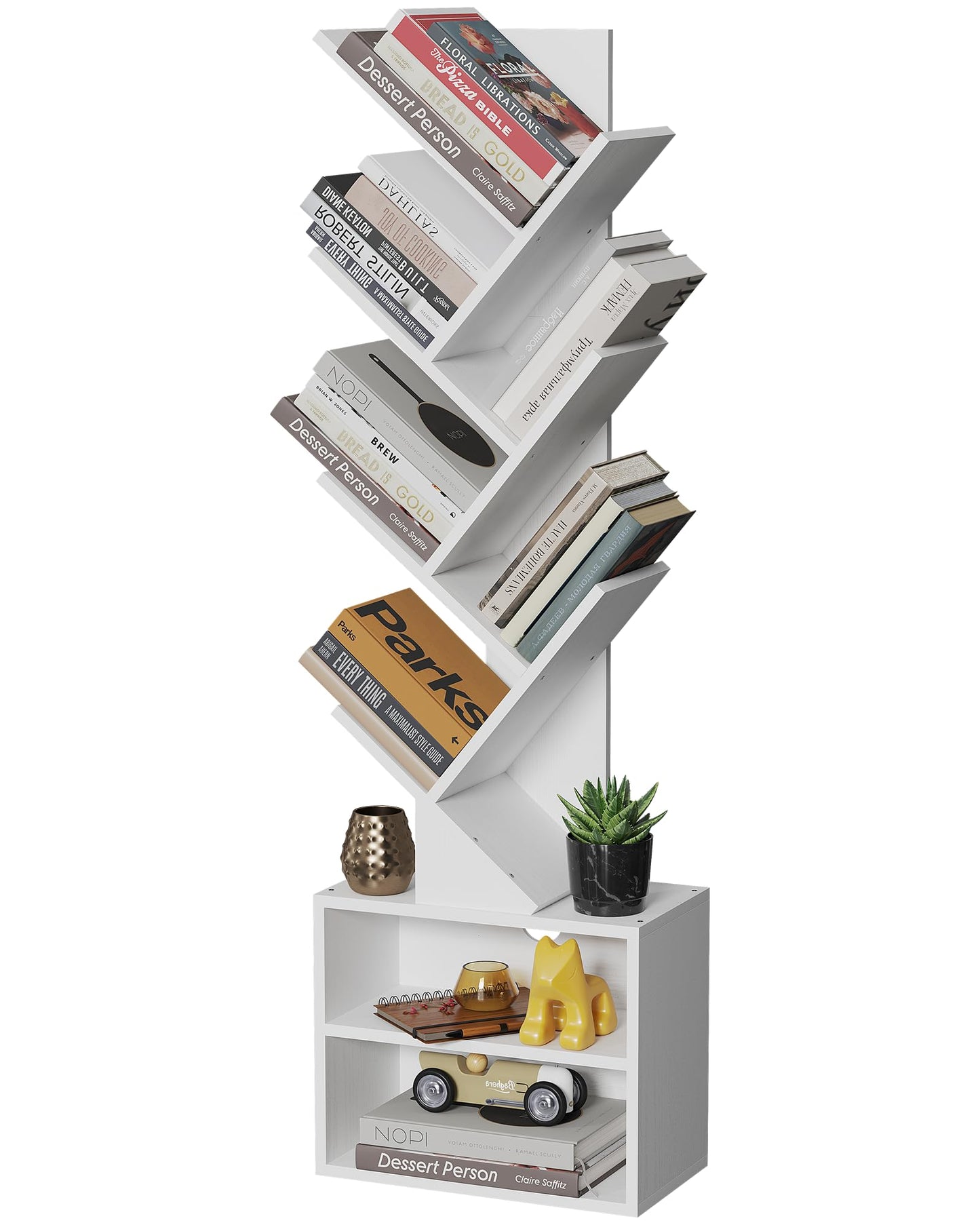 SUNMORY 6 Tier Tree Bookshelf, Small Bookcase with Storage Cabinet, Modern Tall Narrow Bookshelves Organizer, Floor Standing Book Shelf