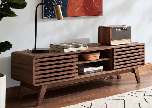 mopio Ensley TV Stand, Mid Century Modern for 55/60/65 inch TV, Farmhouse TV Stand, Entertainment Center (Walnut, 59" Tall)