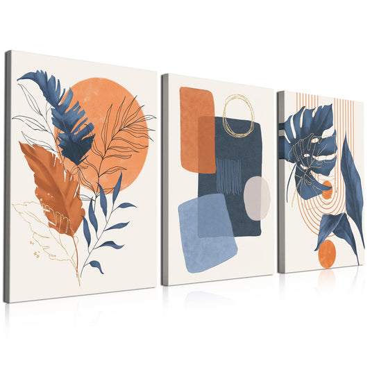 Gisipameis Framed Boho Wall Art Set of 3, Mid Century Modern Decor, Minimalist Black Beige Botanical Bathroom Wall Art 12" x 16" Canvas Prints Ready To Hang for Bedroom Living Room