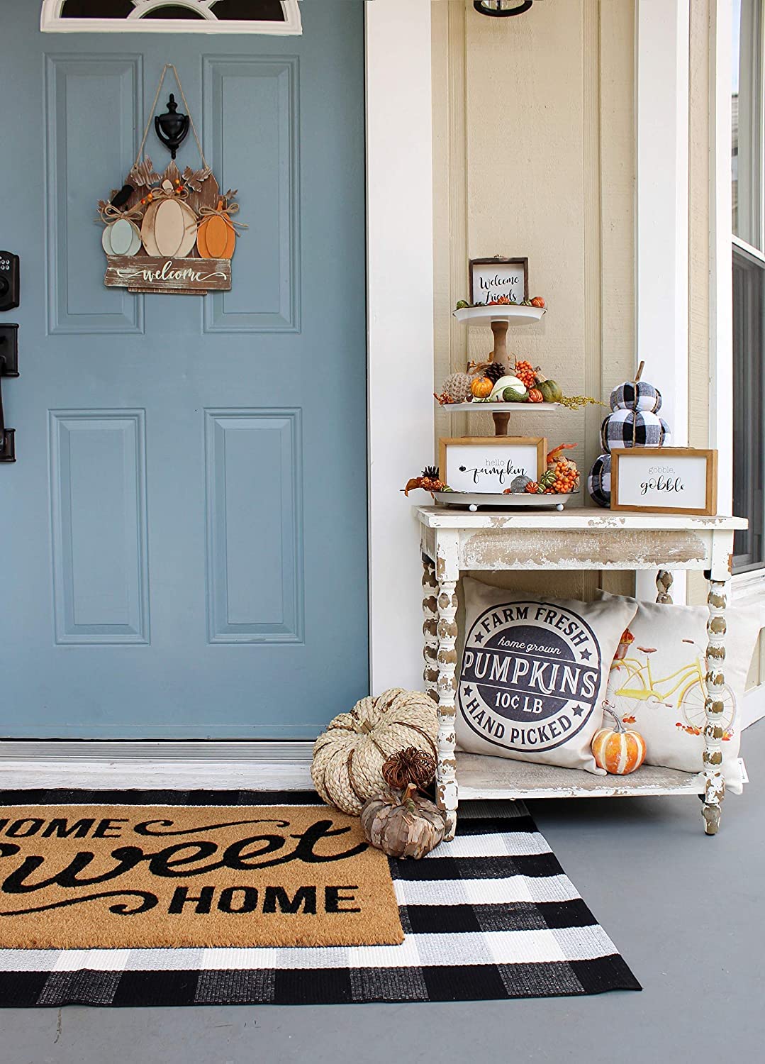 AuldHome Design Farmhouse Decor Fall Theme Wood Signs (Set of 2); Door Hanger Welcome Harvest Thanksgiving Autumn Seasonal Plaques 8.5 x 5 inches