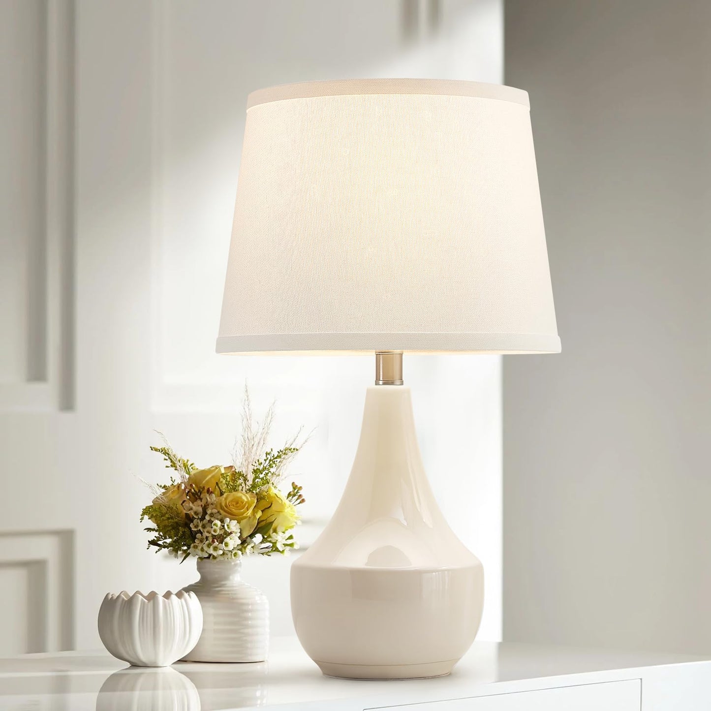 GyroVu Table Lamp Set of 2, 18.63” Ceramic Table Lamp Classic Beside Lamps Nightstand Lamp Modern Lamp for Living Room, Bedroom & Office Rocker Swtich Sage Green-LED Bulbs Included