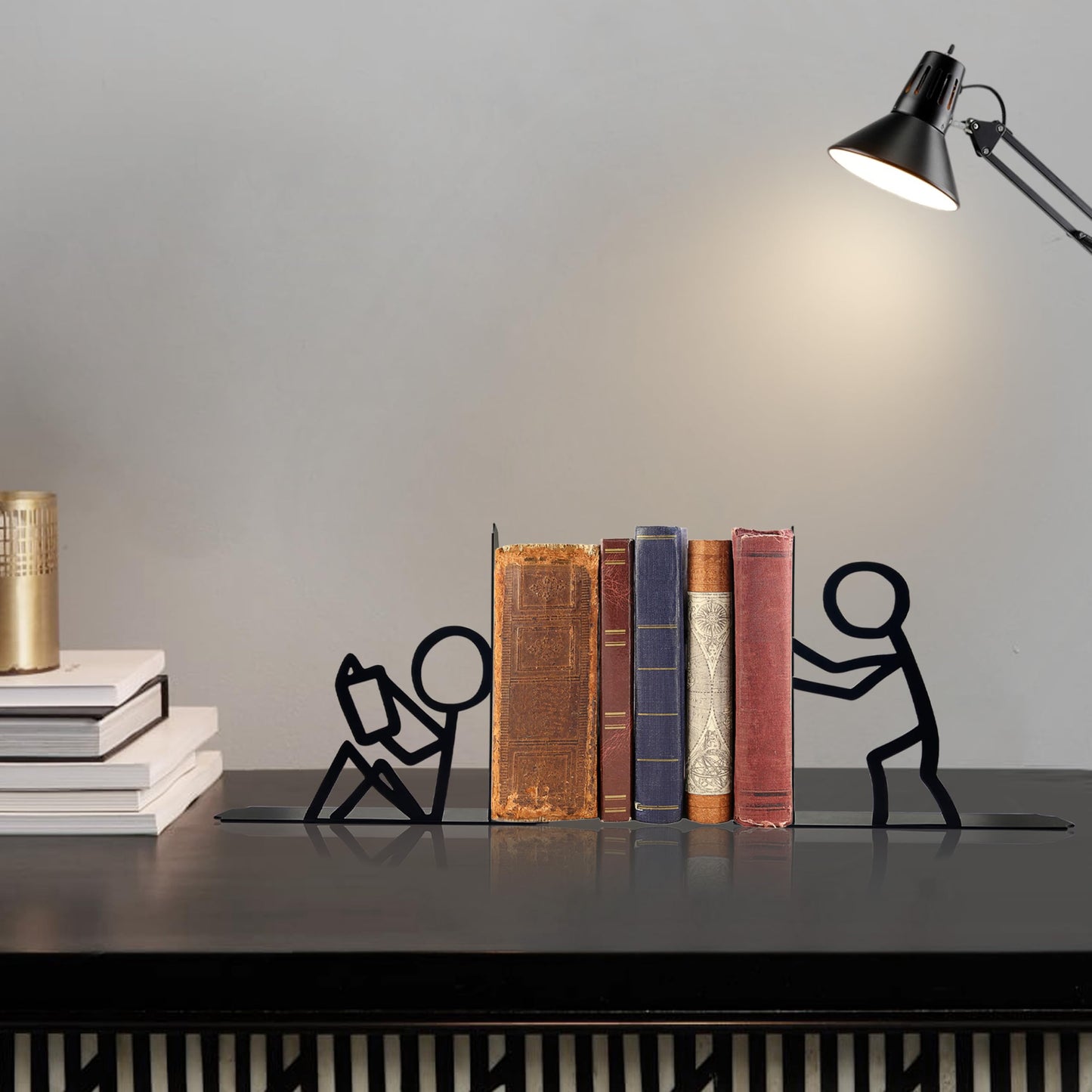 Bookends Decorative Metal Unique Office Desk Bookends Cute Book Ends Reading Decor Bookshelf Decor for Office School Library Bedroom
