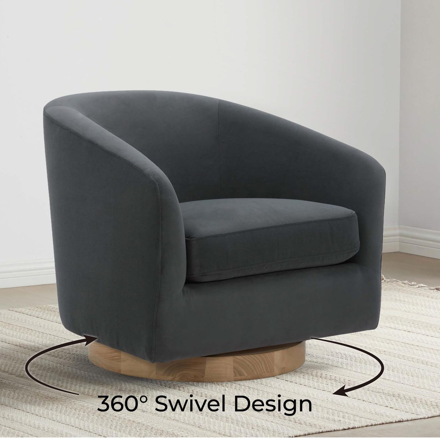 CHITA Swivel Accent Chair, FSC Certified Upholstered Velvet Barrel Chair for Living Room, Fully Assembled, Forest Green