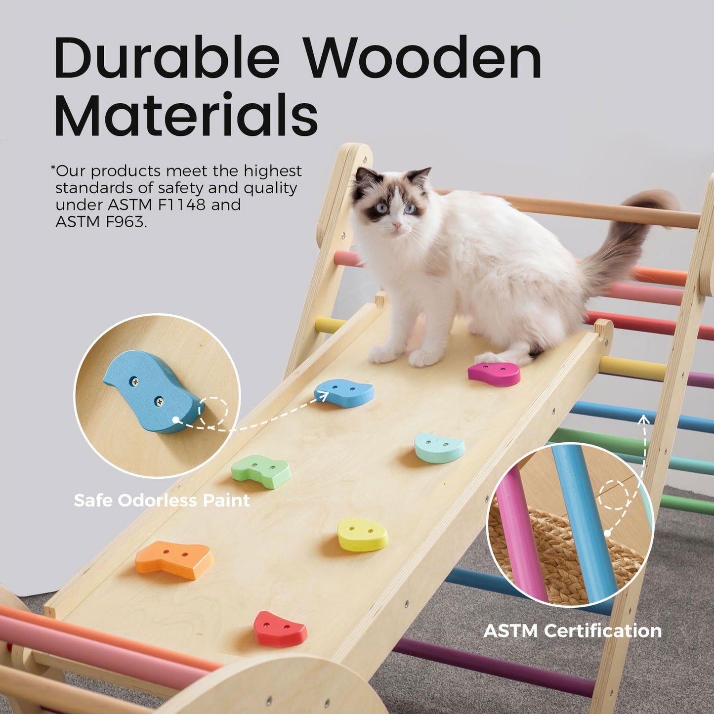 7-in-1 Foldable Pikler Triangle Climbing Toys Set for Kids,Baby Indoor Playground Wooden Montessori Climbing Set for Toddler (Natural)