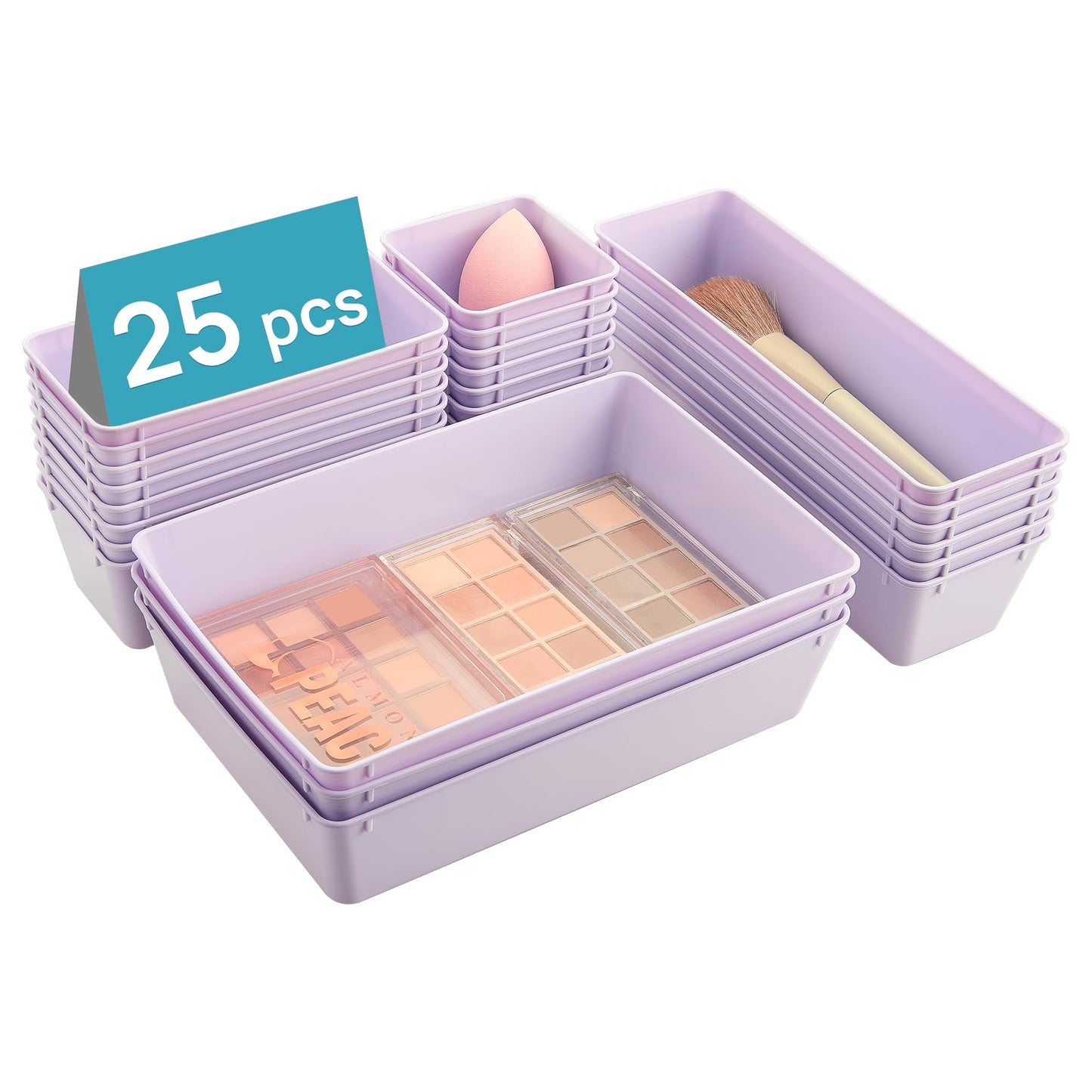 Vtopmart 25 PCS Clear Plastic Drawer Organizers Set, 4-Size Versatile Bathroom and Vanity Drawer Organizer Trays