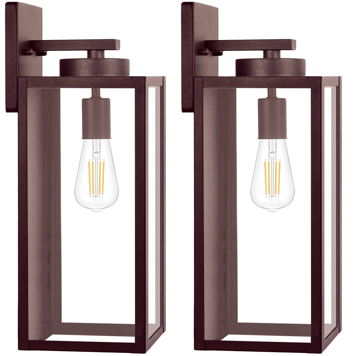Outdoor Wall Light Fixtures, Exterior Waterproof Wall Lanterns, Porch Sconces Lighting with E26 Sockets & Glass Shades, Modern Matte Black Outside Lights for Patio Front Door Entryway Garage, 2-Pack