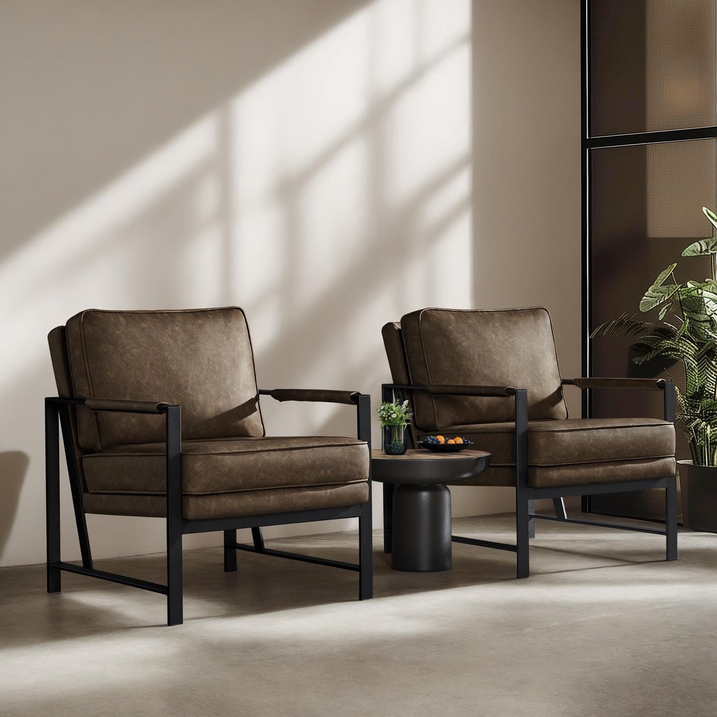 Yaheetech PU Leather Armchairs, Retro Leisure Accent Chair with Extra Soft Padded and Cushion