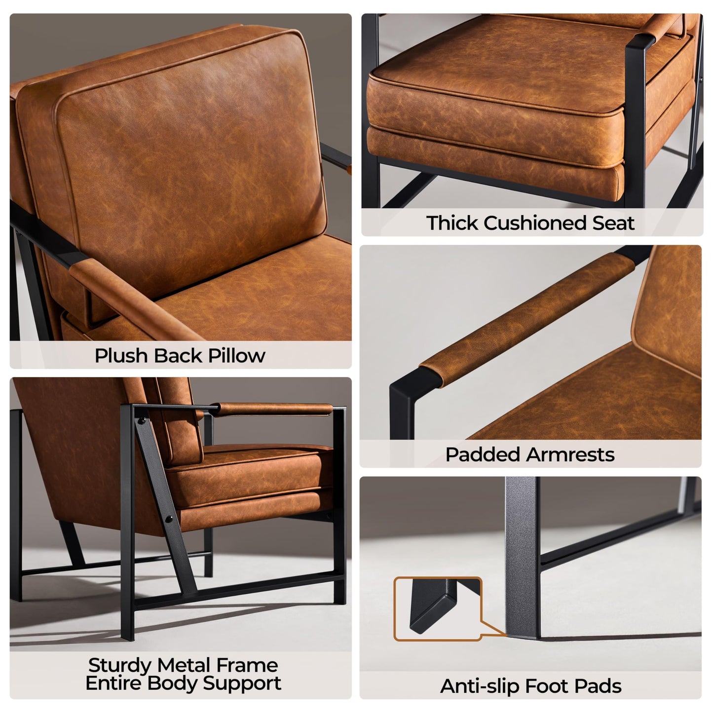Yaheetech PU Leather Armchairs, Retro Leisure Accent Chair with Extra Soft Padded and Cushion