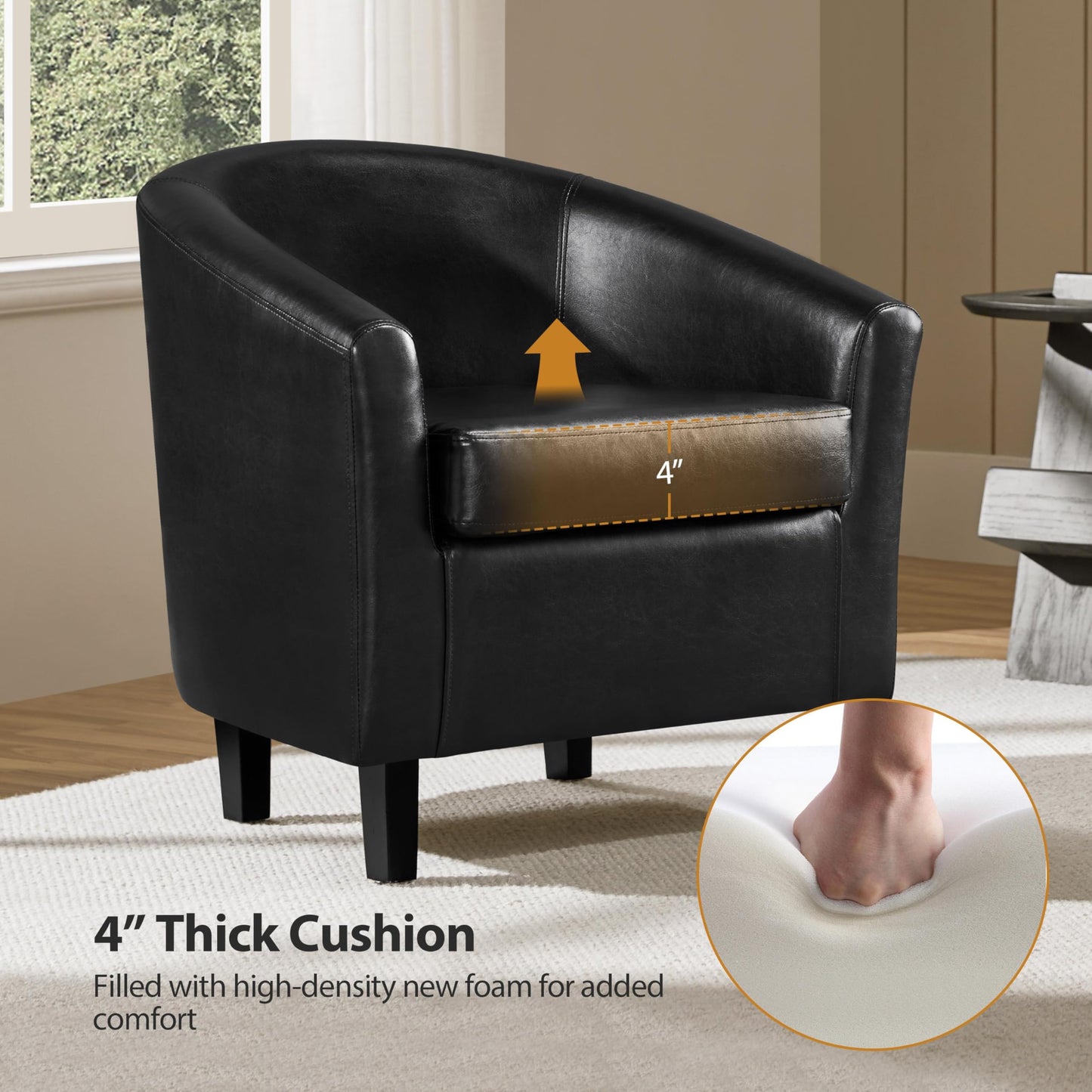 Yaheetech Brown Accent Chairs Set of 2, Faux Leather Barrel Chairs, Comfy Modern Leather Club Armchairs with Soft Seat for Living Room Bedroom Reading Waiting Room, Brown