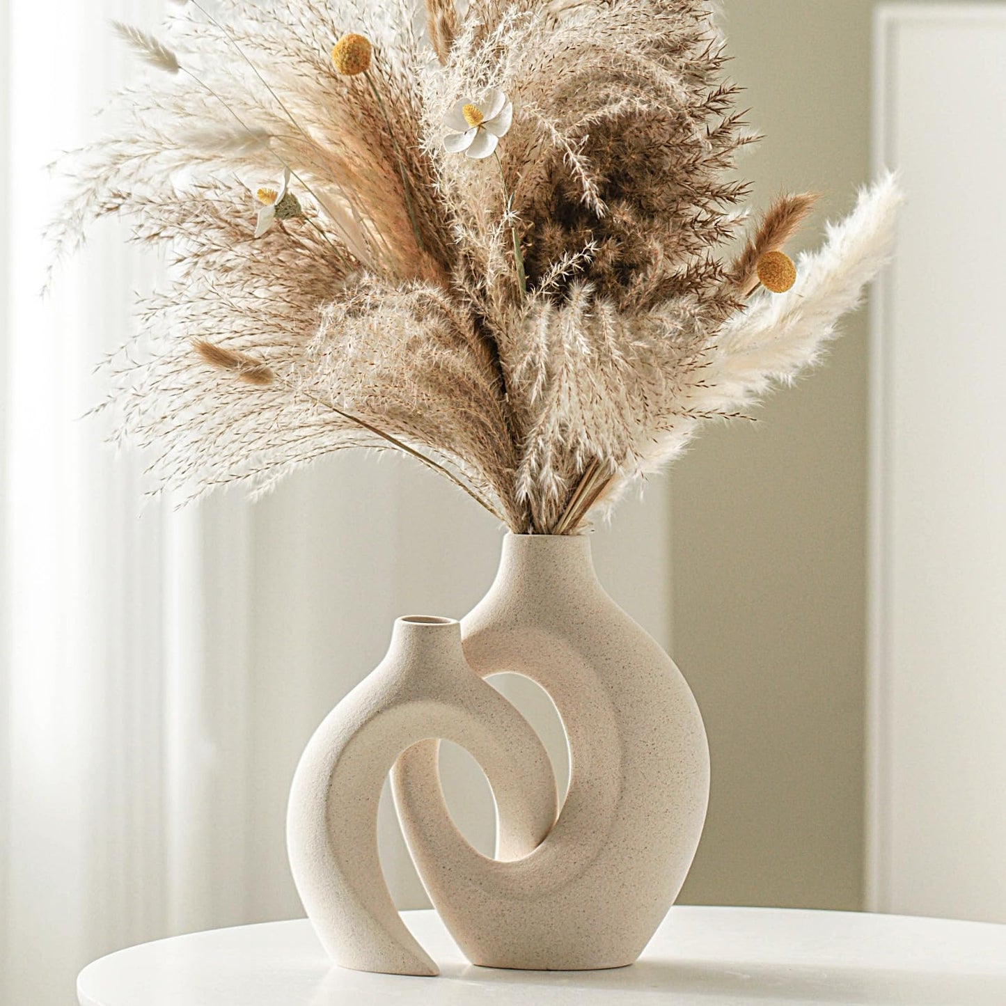 Ceramic Vase Set of 2, Nordic Modern Boho ins Style Decorative Ceramic Aesthetic Flower Vase for Home Decor
