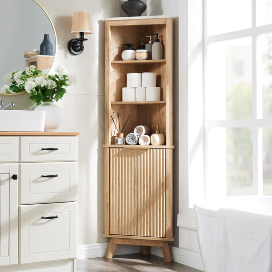 RedLemon 68" Tall Corner Cabinet, Modern Fluted Storage Cabinet with Faux Marble Top & Adjustable Shelves, Curved Profile Design, Space Saver