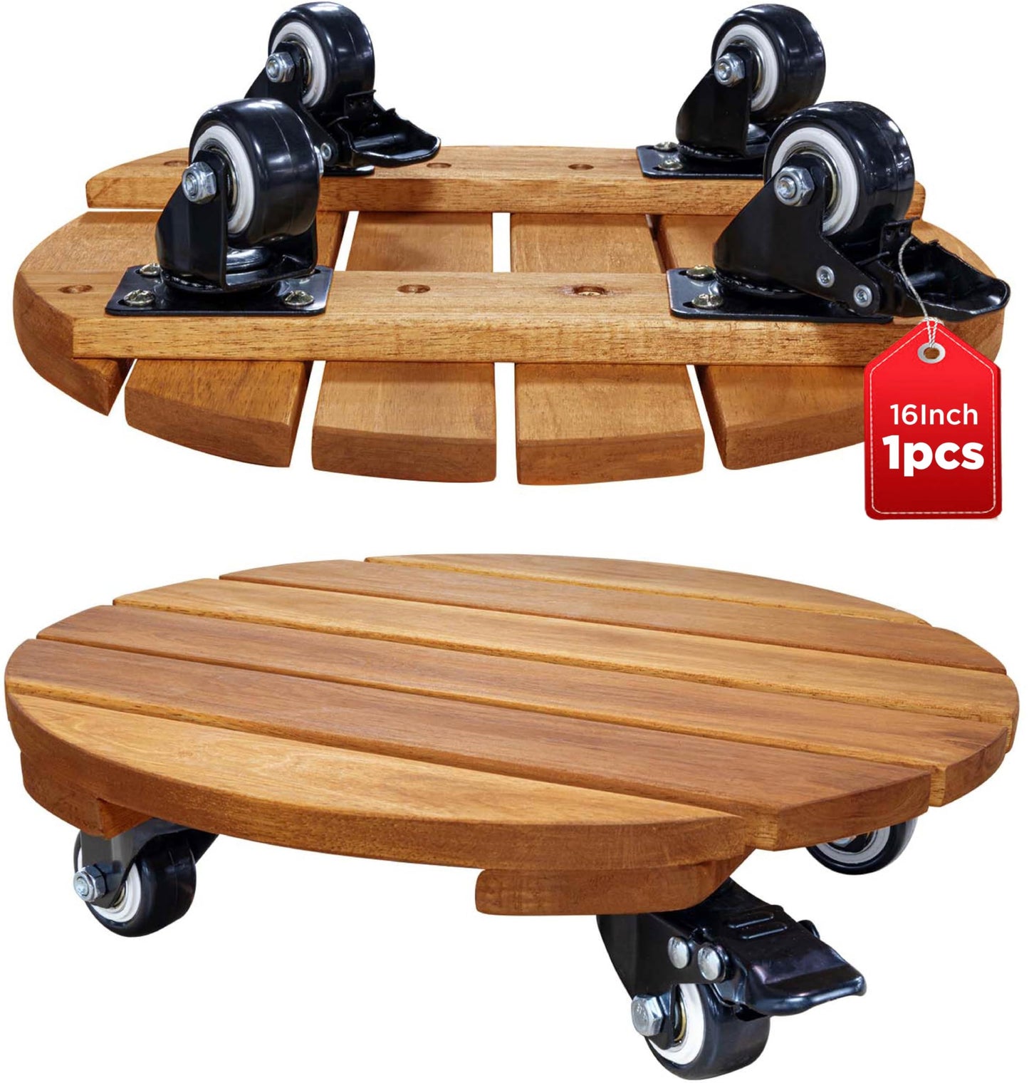 2pack Wood Plant Caddy With Wheels Heavy Duty Red Brown, 264 Lbs Capacity, 12 Inch Acacia Hardwood Plant Dolly, Plant Stand with 360° Lockable Wheels for Plant Pots, Heavy Objects Hauling