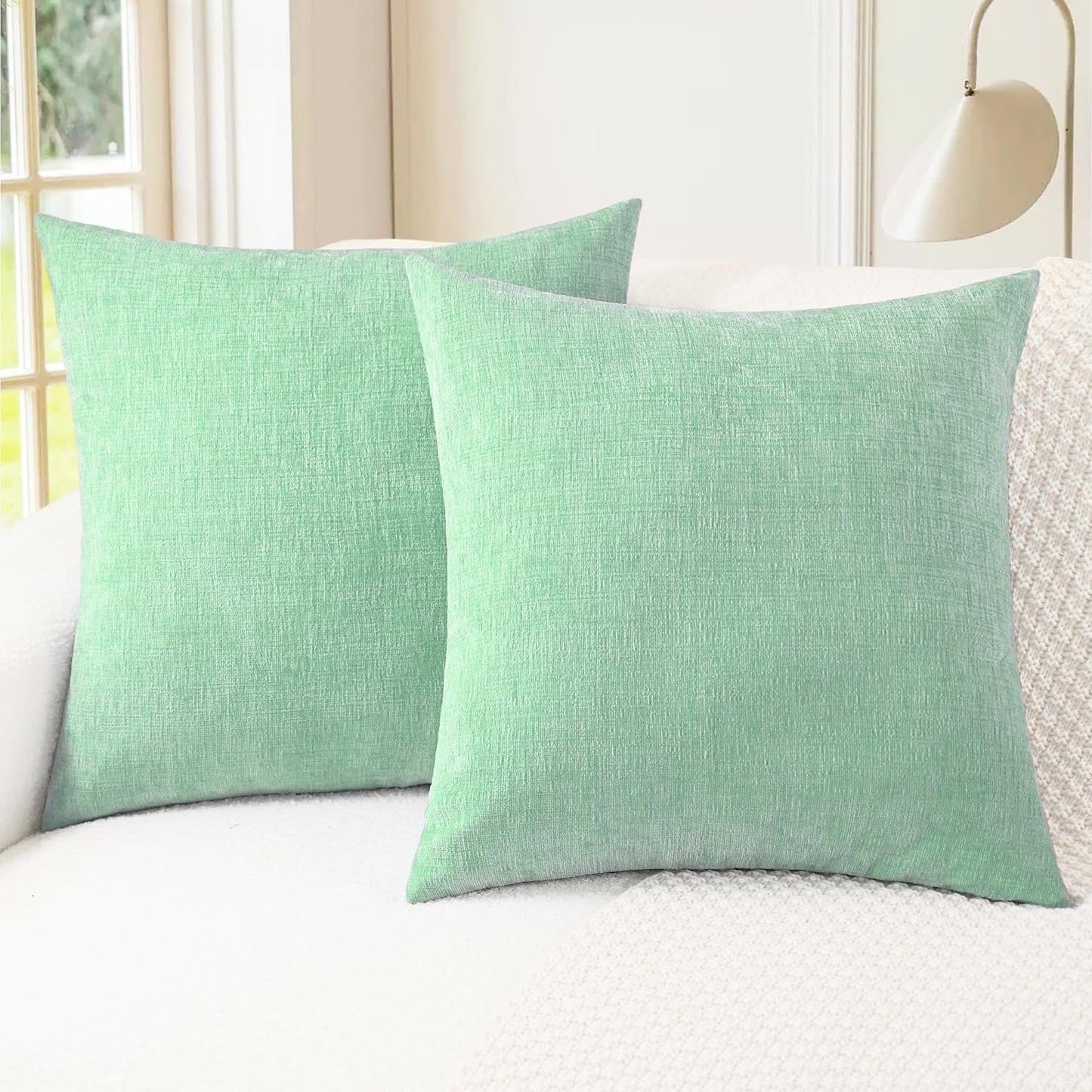 CaliTime Throw Pillow Covers Decorative 18 X 18 Inches Pack of 2 Cozy Chenille Cushion Cases for Couch Sofa Bed Living Room Home Teal